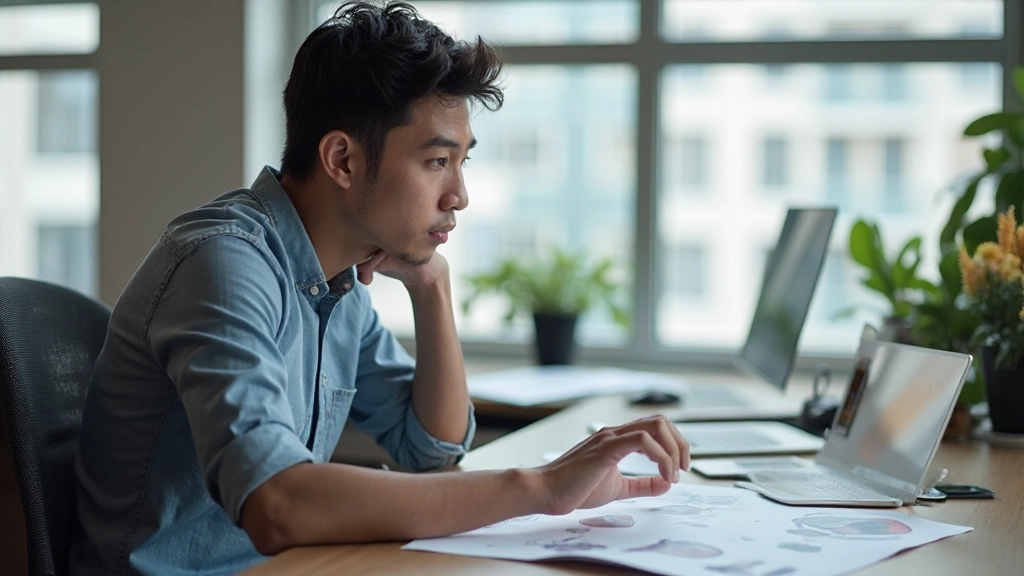 Designer working on mobile interface design with sketch materials and smartphone on desk