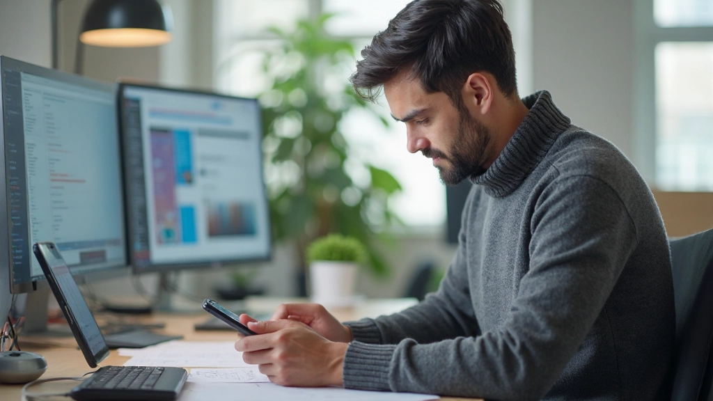Developer testing mobile design across different devices and screen sizes