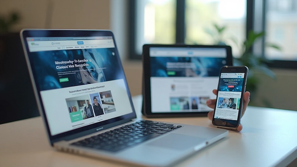 Responsive website layouts displayed across different device sizes arranged side by side